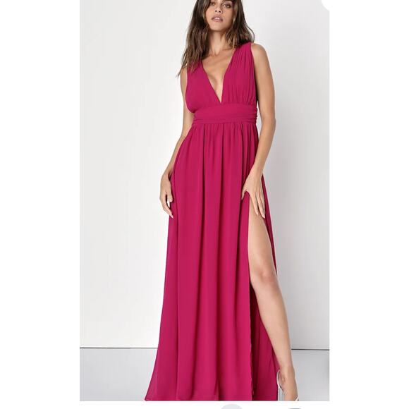 Lulus Women's Heavenly Hues‎ Fuschia Maxi Dress Sleeveless V-Neck Size L NWT - Picture 3 of 6